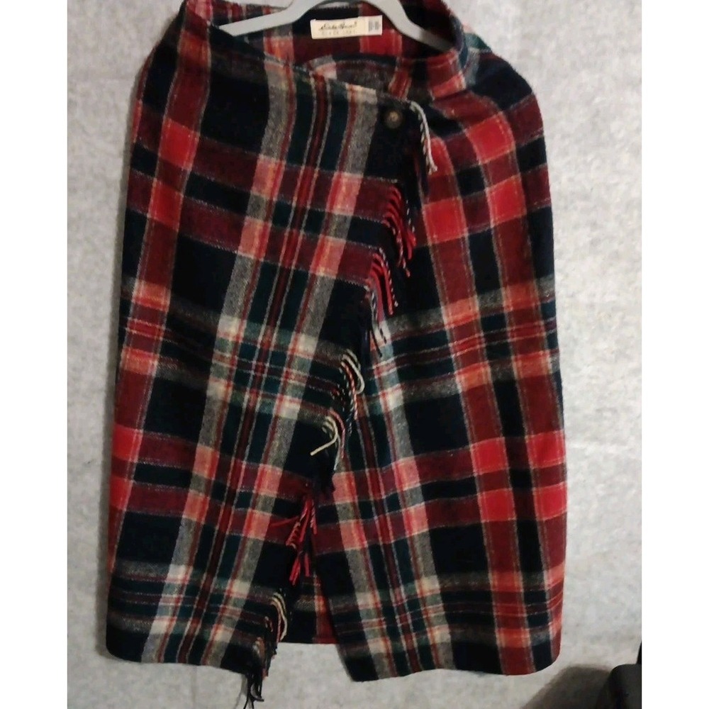 Eddie Bauer Sz 4 Jacket Womens Scottish Plaid Cape Poncho Wearable Blanket EUC